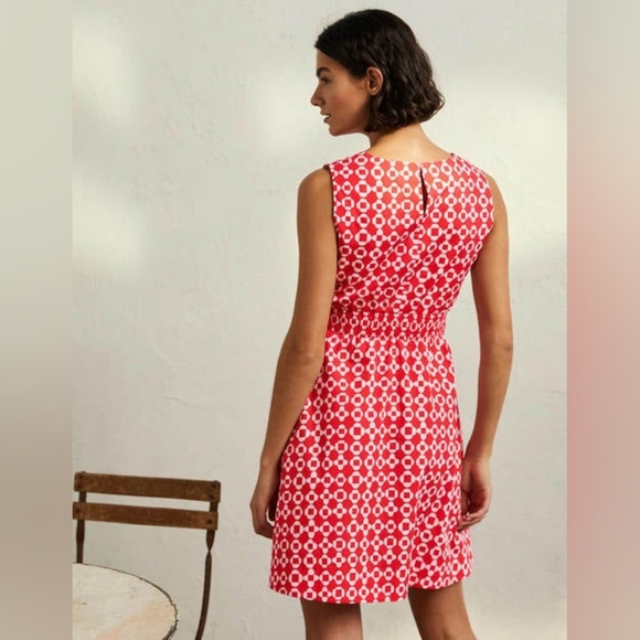 Boden Smocked Waist Mini Dress, Bright Coral, Mosaic Square, size: 10, Tall - Picture 3 of 6